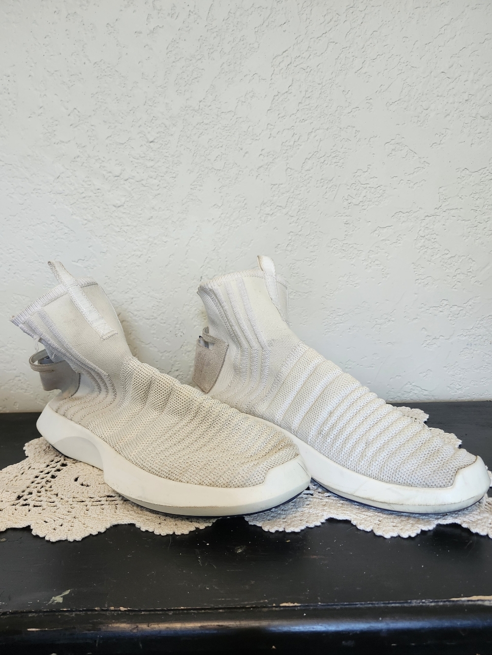 Adidas Crazy 1 ADV Sock Primeknit Slip-On Knit Sock Sneakers in White Mens 10.5